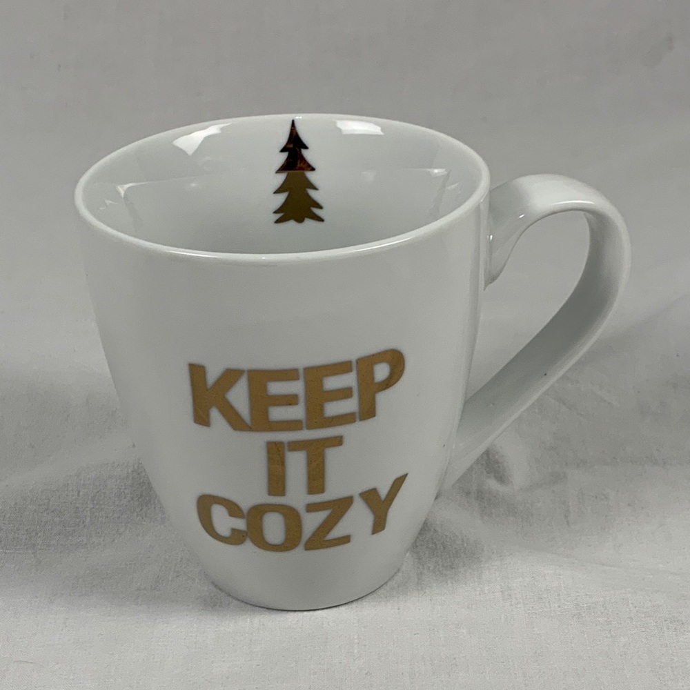 Porcelain White Gold Keep It Cozy Mug Office Holiday Mug